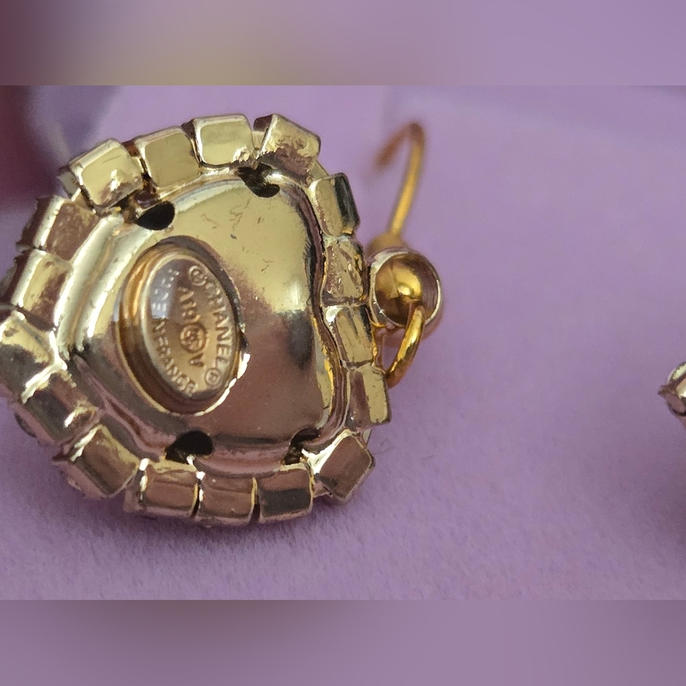 Chanel Stamped Gold and Rhinestone Heart Earrings - Picture 3 of 5
